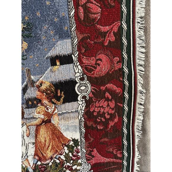 Hmk Woven Tapestry Throw Blanket Christmas Holiday Santa Victorian 42x50 Vintage - Picture 8 of 12
